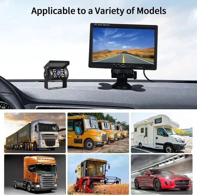 Alt view image 6 of 7 - Hodozzy Dual Backup Camera Kit with 7 Inch LCD Monitor & 2 Backup Cameras Reversing, IP68 Waterproof, 18IR Night Vision, Rear View Camera 4-Pin Cable for Car Truck/Trailer/Bus/Van/Caravan (12V-24V)