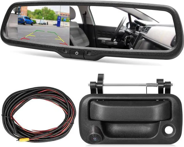 Main image of RED WOLF Tailgate Backup Camera + 7" Rear View Mirror Screen Monitor Fit for Ford 2004-2014 F150/ 2009-2016 F250/F350 Pickup Trucks 4.3 Mirror Video LCD, Reverse Adjustable Parking Line Safety