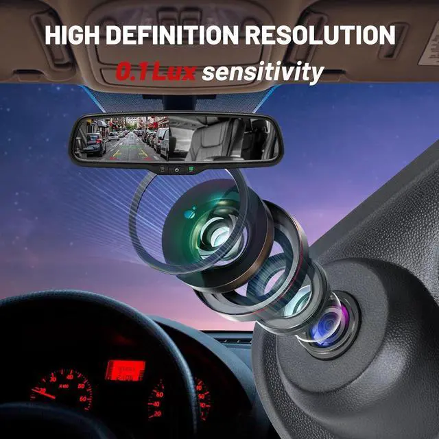 Alt view image 4 of 7 - RED WOLF Tailgate Backup Camera + 7" Rear View Mirror Screen Monitor Fit for Ford 2004-2014 F150/ 2009-2016 F250/F350 Pickup Trucks 4.3 Mirror Video LCD, Reverse Adjustable Parking Line Safety