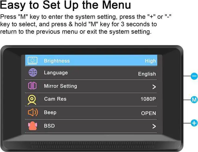 Alt view image 5 of 7 - HD Backup Cameras for Cars Rear License Plate Reverse Camera with 4.3 Inch Monitor 1080P BSD Human Motion Detection Portable for Pickup Truck SUV 170° Wide View Angle Night Vision IP69K Waterproof