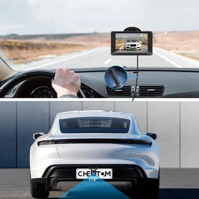 Alt view image 3 of 7 - HD Backup Cameras for Cars Rear License Plate Reverse Camera with 4.3 Inch Monitor 1080P BSD Human Motion Detection Portable for Pickup Truck SUV 170° Wide View Angle Night Vision IP69K Waterproof