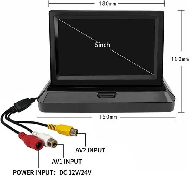 Alt view image 2 of 7 - 5 inch Foldable TFT LCD Backup Camera Monitor only Rear View Reverse Display Screen, V1/V2 Two Video Input, 12V/24V Vehicle Backup Camera Display for Car Backup Van Truck