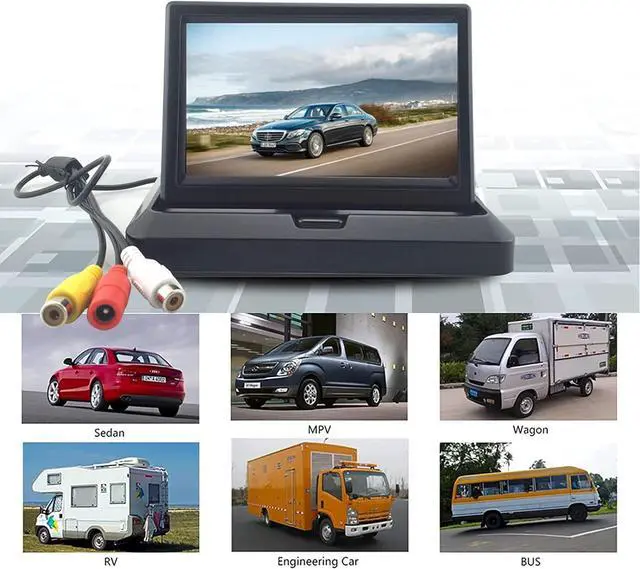 Alt view image 5 of 7 - 5 inch Foldable TFT LCD Backup Camera Monitor only Rear View Reverse Display Screen, V1/V2 Two Video Input, 12V/24V Vehicle Backup Camera Display for Car Backup Van Truck
