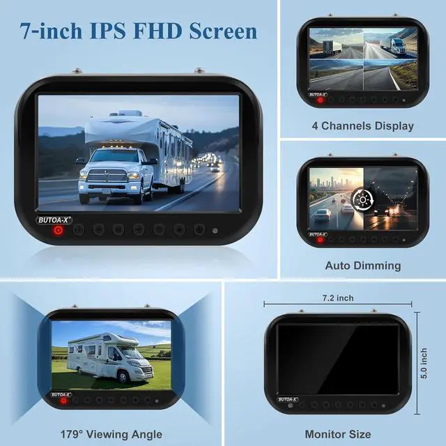 Alt view image 3 of 7 - Wireless Backup Camera for Furrion RV: 7-Inch HD 1080P, Plug-Play, Night Vision, 4 Channels Split Screen