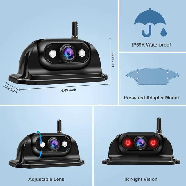 Alt view image 5 of 7 - Wireless Backup Camera for Furrion RV: 7-Inch HD 1080P, Plug-Play, Night Vision, 4 Channels Split Screen