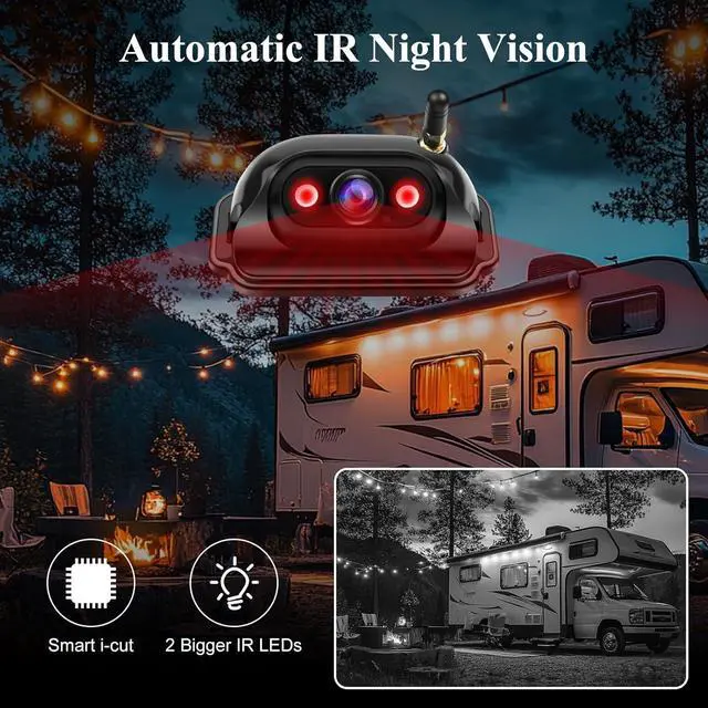Alt view image 6 of 7 - Wireless Backup Camera for Furrion RV: 7-Inch HD 1080P, Plug-Play, Night Vision, 4 Channels Split Screen
