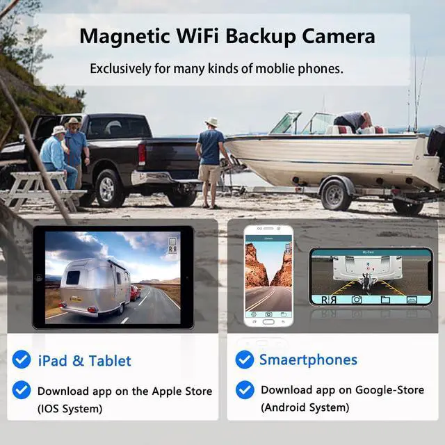 Alt view image 2 of 7 - WiFi Magnetic Wireless Backup Camera, LASTBUS Rechargeable 2.4Ghz WiFi Rear Camera for Easy Hitching Gooseneck Horse Boat Travel Trailer Fifth Wheels RV Camper for iPhone iPad Android iOS Smartphone