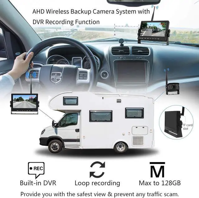 Alt view image 5 of 7 - Backup Camera for Truck, Wireless Digital Backup Camera System Trailer 12 Volt Wireless Camera Kit 7 Inch Monitor DVR AHD Video Recording (Rear & Front View Camera) for RV Camper Van 12V-24V