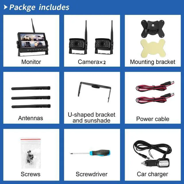 Alt view image 7 of 7 - Backup Camera for Truck, Wireless Digital Backup Camera System Trailer 12 Volt Wireless Camera Kit 7 Inch Monitor DVR AHD Video Recording (Rear & Front View Camera) for RV Camper Van 12V-24V