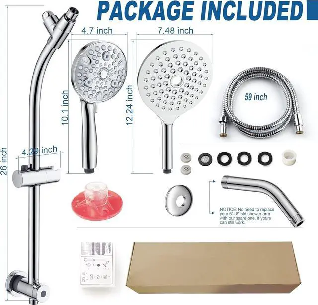 Alt view image 7 of 7 - 7.5 Rotatable Dual Shower Head with Handheld Combo Kids Friendly Low 3-Way Diverter Adjustable Slide Bar for Whole Family Use Enjoy High Pressure Rainfall Spa Shower Polished Chrome Finish