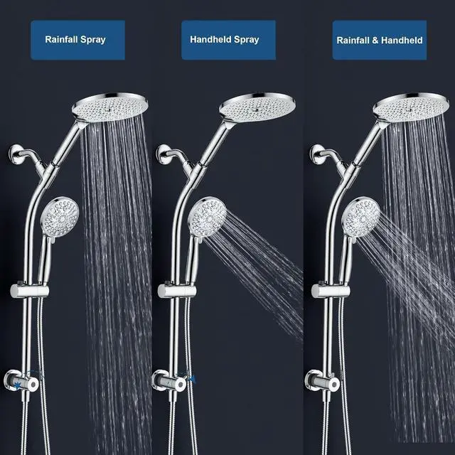 Alt view image 4 of 7 - 7.5 Rotatable Dual Shower Head with Handheld Combo Kids Friendly Low 3-Way Diverter Adjustable Slide Bar for Whole Family Use Enjoy High Pressure Rainfall Spa Shower Polished Chrome Finish