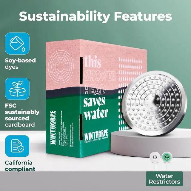 Alt view image 7 of 7 - Winthorpe Water Saving Shower Heads - Premium Low Flow Rain Shower Head for Efficient Water Usage - High-Performance Water Saver Shower Head with Sleek Design and Easy Installation
