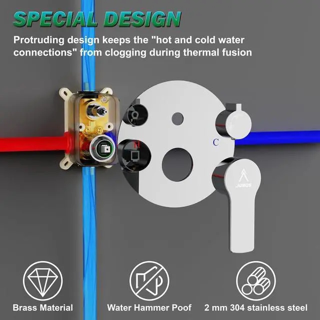 Alt view image 6 of 7 - Shower Faucet Set 8IN Brass Rough-In Valve Body Trim Kit Rainfall Included Handle Accessories Complete 2 Functions with Rain Head and Handheld Bathroom Systems (8, Chrome Polished)