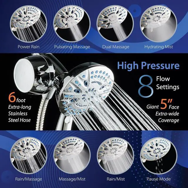 Alt view image 2 of 7 - Magneton 8-setting Magnetic Docking Hand Shower with Built-in Shower Filter - On/Off Filtration Modes, Instant Cartridge Reload, Stay-Clean KDF Cartridge, 6 ft. Steel Hose, Chrome Finish