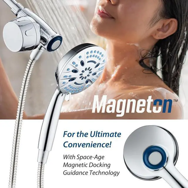 Alt view image 3 of 7 - Magneton 8-setting Magnetic Docking Hand Shower with Built-in Shower Filter - On/Off Filtration Modes, Instant Cartridge Reload, Stay-Clean KDF Cartridge, 6 ft. Steel Hose, Chrome Finish