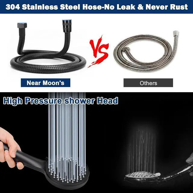 Alt view image 5 of 7 - 5-Setting High Pressure Handheld Shower Head Combo, NearMoon Multi-functions Powerful Spray Handheld Showerhead Combo (with Slide Bar and 60 Stainless Steel Hose, Matte Black)