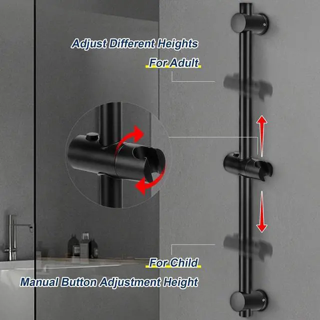 Alt view image 6 of 7 - 5-Setting High Pressure Handheld Shower Head Combo, NearMoon Multi-functions Powerful Spray Handheld Showerhead Combo (with Slide Bar and 60 Stainless Steel Hose, Matte Black)