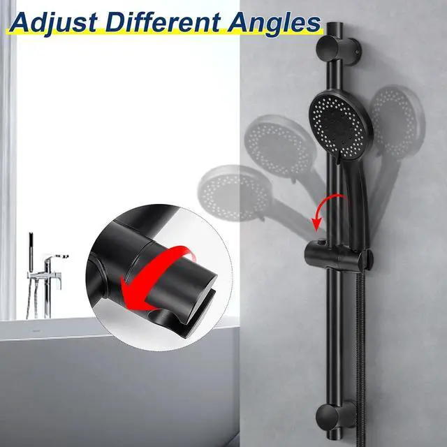 Alt view image 7 of 7 - 5-Setting High Pressure Handheld Shower Head Combo, NearMoon Multi-functions Powerful Spray Handheld Showerhead Combo (with Slide Bar and 60 Stainless Steel Hose, Matte Black)
