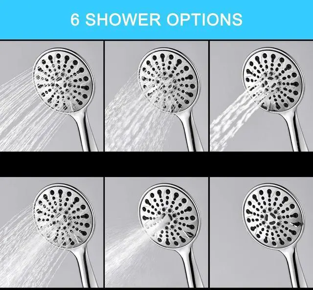 Alt view image 3 of 7 - High Pressure Shower Heads with 6 Spray Setting Massage Spa 6" Showerhead with Handheld Shower Head with Extra Long Hose 59 Inches(5 FeetAnd Adjustable Bracket Chrome