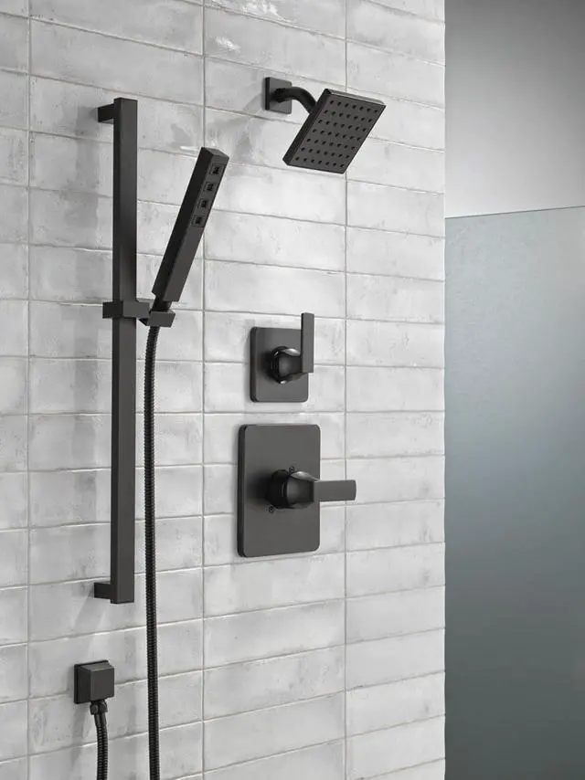 Alt view image 2 of 7 - Delta Faucet Single-Spray H2Okinetic Slide Bar Hand Held Shower with Hose, Black Handheld Shower Head, Slide Bar Hand Shower, Handheld Shower, Detachable Shower Head, Matte Black 51567-BL