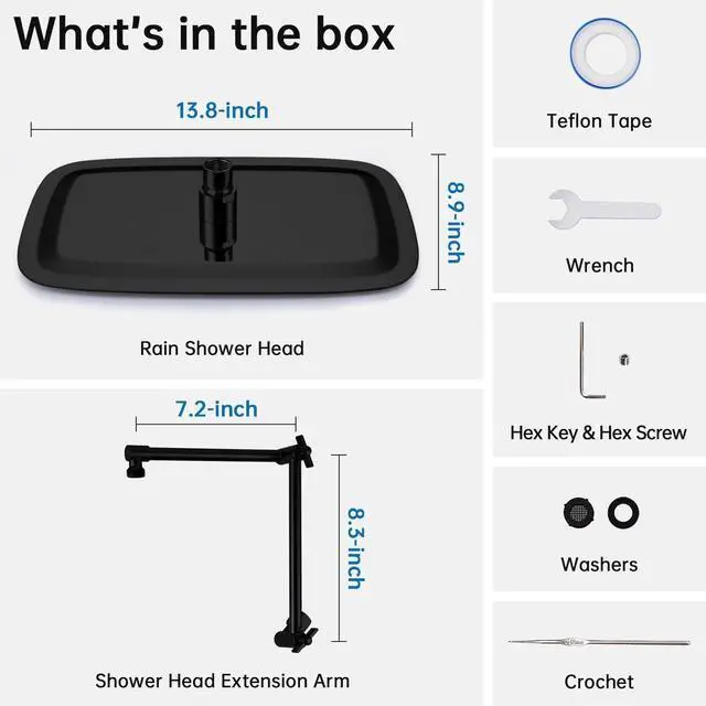 Alt view image 3 of 7 - G-Promise All Metal 14 Inch Rain Shower Head with 16 Inch Adjustable Extension Arm | High Pressure Rainfall Showerhead | Luxury Modern Look Rectangular Large Waterfall Showerhead (Matte Black)