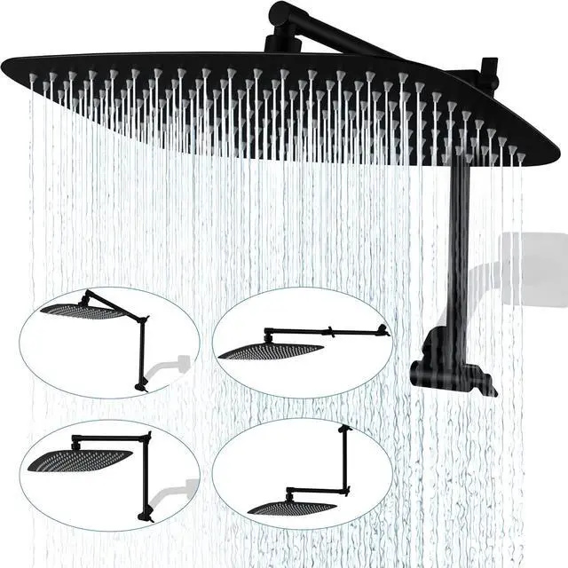 Main image of G-Promise All Metal 14 Inch Rain Shower Head with 16 Inch Adjustable Extension Arm | High Pressure Rainfall Showerhead | Luxury Modern Look Rectangular Large Waterfall Showerhead (Matte Black)