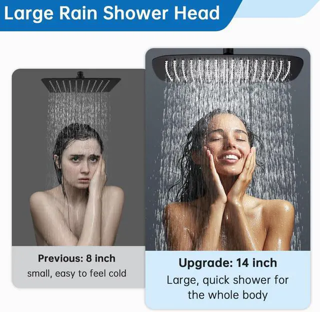 Alt view image 5 of 7 - G-Promise All Metal 14 Inch Rain Shower Head with 16 Inch Adjustable Extension Arm | High Pressure Rainfall Showerhead | Luxury Modern Look Rectangular Large Waterfall Showerhead (Matte Black)