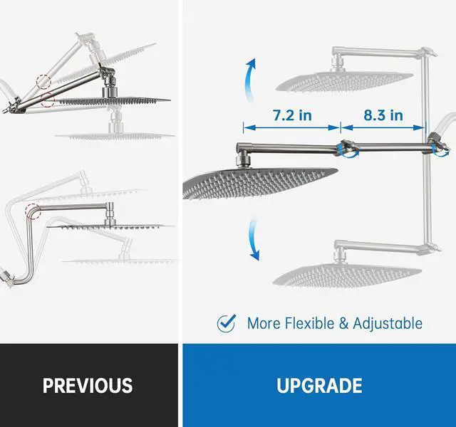 Alt view image 7 of 7 - G-Promise All Metal 14 Inch Rain Shower Head with 16 Inch Adjustable Extension Arm | High Pressure Rainfall Showerhead | Luxury Modern Look Rectangular Large Waterfall Showerhead (Matte Black)