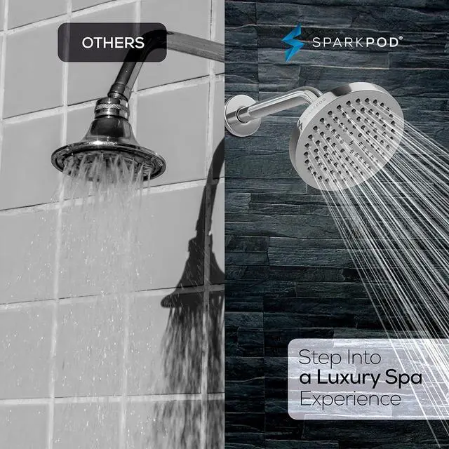 Alt view image 2 of 7 - SparkPod 6" High Pressure Rain Shower Head with 9" Shower Arm - High Pressure Rain - Luxury Modern Look - Rainfall Experience - No Hassle Tool-less 1-Min Installation (Luxury Polished Chrome)