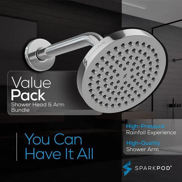 Alt view image 3 of 7 - SparkPod 6" High Pressure Rain Shower Head with 9" Shower Arm - High Pressure Rain - Luxury Modern Look - Rainfall Experience - No Hassle Tool-less 1-Min Installation (Luxury Polished Chrome)