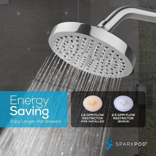 Alt view image 4 of 7 - SparkPod 6" High Pressure Rain Shower Head with 9" Shower Arm - High Pressure Rain - Luxury Modern Look - Rainfall Experience - No Hassle Tool-less 1-Min Installation (Luxury Polished Chrome)