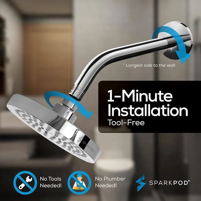 Alt view image 7 of 7 - SparkPod 6" High Pressure Rain Shower Head with 9" Shower Arm - High Pressure Rain - Luxury Modern Look - Rainfall Experience - No Hassle Tool-less 1-Min Installation (Luxury Polished Chrome)