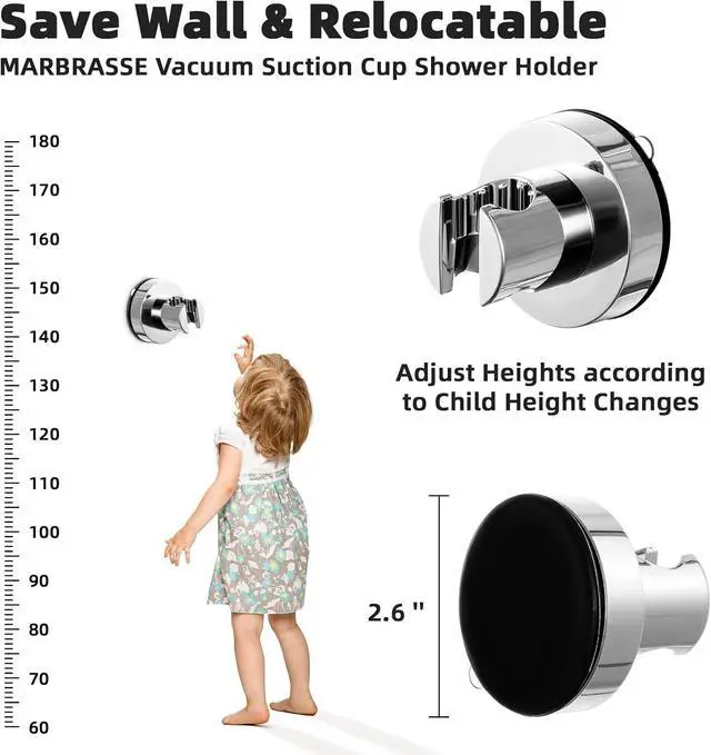 Alt view image 3 of 6 - Marbrasse 3-Settings Handheld High Pressure Showerhead with ON/Off Full Shutoff Push Button,Water-saving Camping Shower with Adjustable Angle(Vacuum Suction Shower Head Holder+5 Feet Shower Hose)