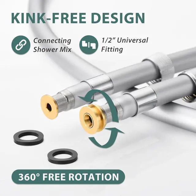 Alt view image 3 of 6 - 31 Inches Bidet Hose,Explosion Proof,Anti Winding,Silicone High Pressure Showerhead Hoses For Cleaning,Fits G1/2 Standard Interface,360 Rotation,Silver,Flexible Short Shower Hose Replacement