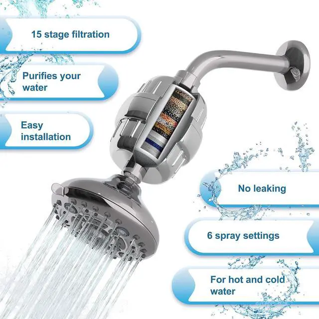 Alt view image 4 of 6 - Aqua Earth Filtered Shower Head High Pressure Shower Filter Hard Water Remove Chlorine Harmful Substances Coconut Shell Activated Carbon Reduce Heavy Metals Other Sediments Vitamin C