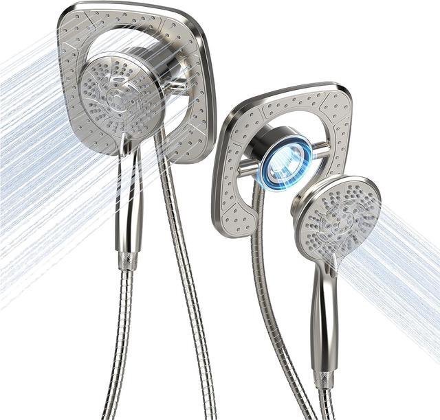 Main image of Shower Head Handheld Spray Combo 10 Mode Spray Settings Magnetic 2-in-1 High Pressure Dual Showerhead Auto-Switch Square Combination, Brushed Nickel