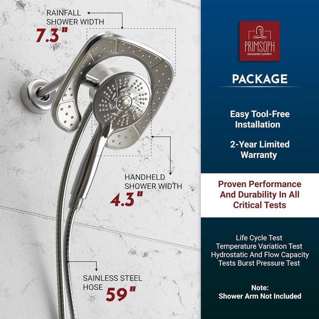 Alt view image 6 of 7 - Shower Head Handheld Spray Combo 10 Mode Spray Settings Magnetic 2-in-1 High Pressure Dual Showerhead Auto-Switch Square Combination, Brushed Nickel