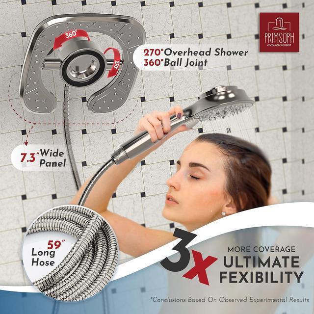 Alt view image 4 of 7 - Shower Head Handheld Spray Combo 10 Mode Spray Settings Magnetic 2-in-1 High Pressure Dual Showerhead Auto-Switch Square Combination, Brushed Nickel