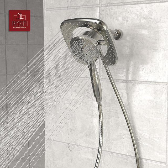 Alt view image 7 of 7 - Shower Head Handheld Spray Combo 10 Mode Spray Settings Magnetic 2-in-1 High Pressure Dual Showerhead Auto-Switch Square Combination, Brushed Nickel