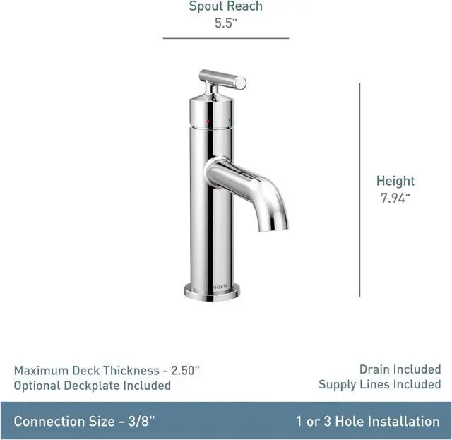 Alt view image 4 of 7 - Moen 6145 Gibson One Handle Single Hole Modern Bathroom Sink Faucet with Optional Deckplate, 1 count, Chrome