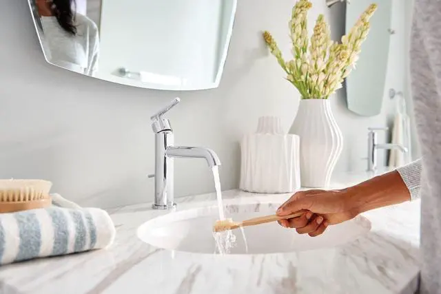 Alt view image 7 of 7 - Moen 6145 Gibson One Handle Single Hole Modern Bathroom Sink Faucet with Optional Deckplate, 1 count, Chrome