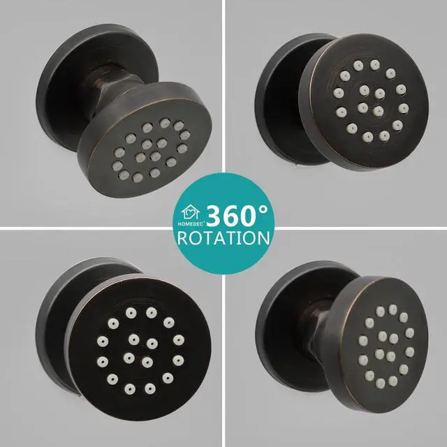 Alt view image 5 of 7 - HOMEDEC 2inch Round Shower Body Spray Jets, Brass Showerhead Shower Jets Massage Spa Body Sprays Shower Nozzle Wall Mount, 4PCS, Oil Rubbed Bronze
