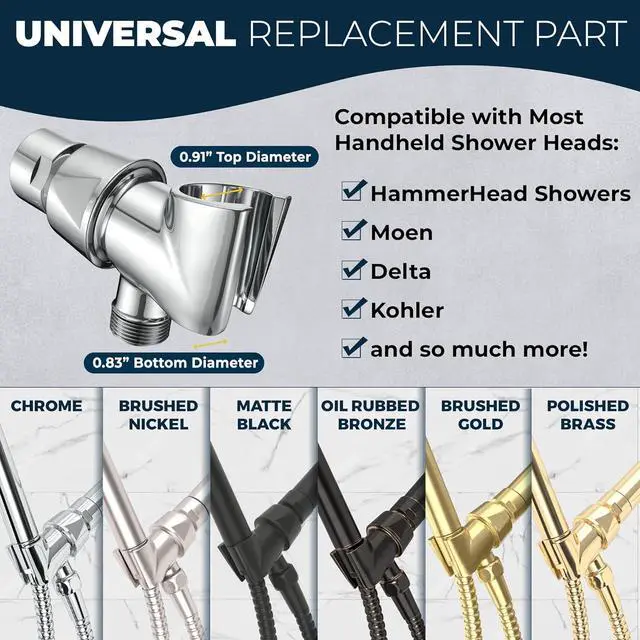 Alt view image 5 of 7 - ? All Metal Handheld Shower Head Holder - Brushed Nickel - Adjustable Shower Wand Holder with Universal Wall Hook Bracket and Brass Pivot Ball - Hand Held Shower Head Holder