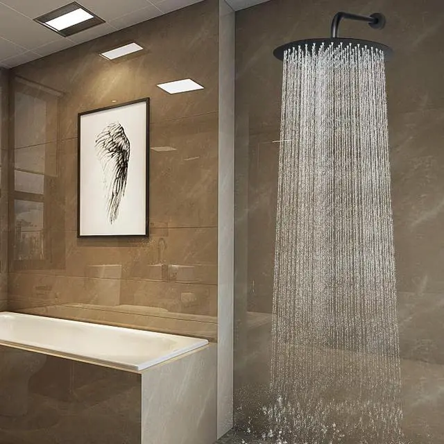 Alt view image 2 of 6 - NearMoon Round Rain Shower Head With Extension Arm, Large Stainless Steel Rainfall Shower-Waterfall Full Body Coverage (12 Inch, Matte Black)