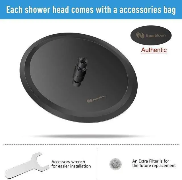 Alt view image 4 of 6 - NearMoon Round Rain Shower Head With Extension Arm, Large Stainless Steel Rainfall Shower-Waterfall Full Body Coverage (12 Inch, Matte Black)
