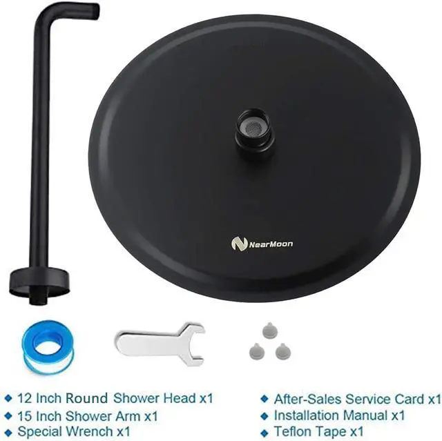 Alt view image 5 of 6 - NearMoon Round Rain Shower Head With Extension Arm, Large Stainless Steel Rainfall Shower-Waterfall Full Body Coverage (12 Inch, Matte Black)