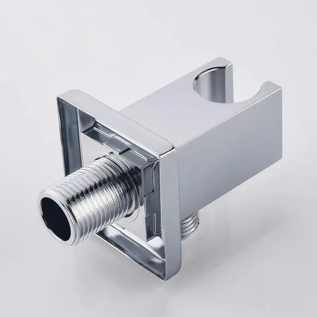 Alt view image 5 of 7 - Chrome Wall Supply Elbow with Hand Shower Holder, Keymark Brass Square 1/2Shower Hose Connector, Wall Mount Drop Ell Union Water Outlet