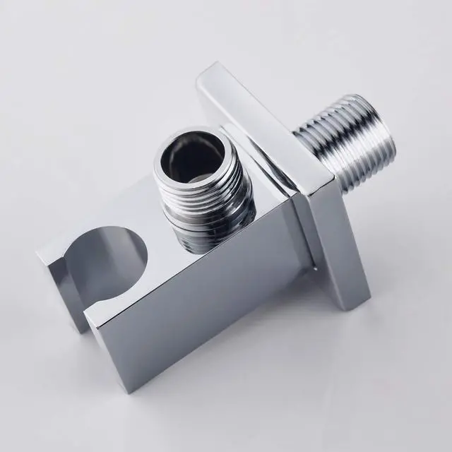 Alt view image 6 of 7 - Chrome Wall Supply Elbow with Hand Shower Holder, Keymark Brass Square 1/2Shower Hose Connector, Wall Mount Drop Ell Union Water Outlet