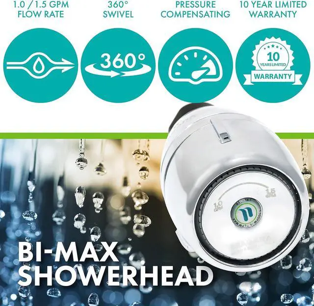 Alt view image 3 of 6 - Niagara Conservation N2610CH Bi-Max 1-Spray with 1.0-1.5 GPM 2.125-in. Wall Mount Adjustable Fixed Shower Head in Chrome, 1-Pack | Bathroom Shower Head Sprayer with Pressure Compensation