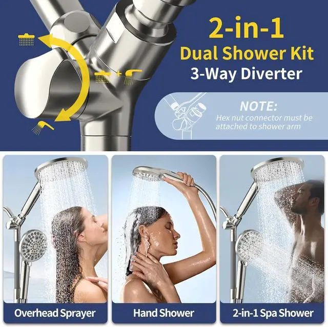 Alt view image 5 of 7 - HANLIAN Filtration Shower Heads with Handheld Spray Combo, High Pressure Rainfall Shower Head with Handheld Combo, Filtered Dual Shower Head with Hand Held, Double Shower Heads (Brushed Nickel)